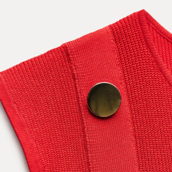 NWT ZARA BASIC KNIT GOLD BUTTON TOP RED - Picture 4 of 5